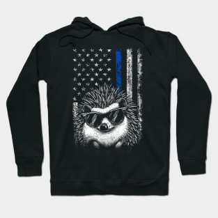 American Flag Hedgehog Harmony, Tee Triumph for Wildlife Devotees Hoodie